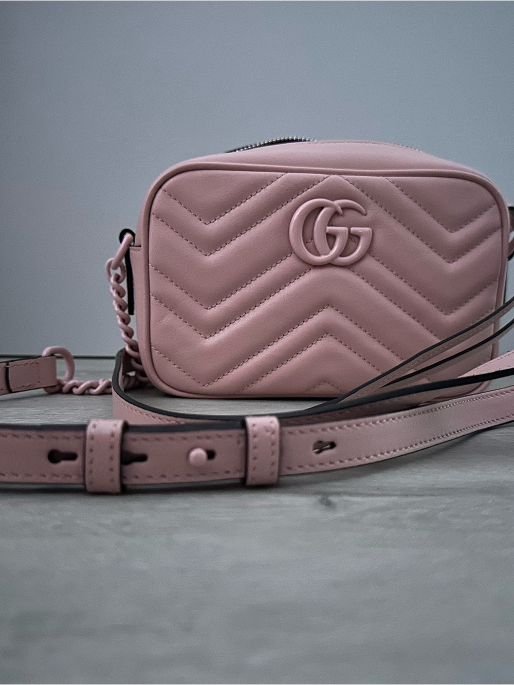 Pink Quilted Crossbody Camera Bag
